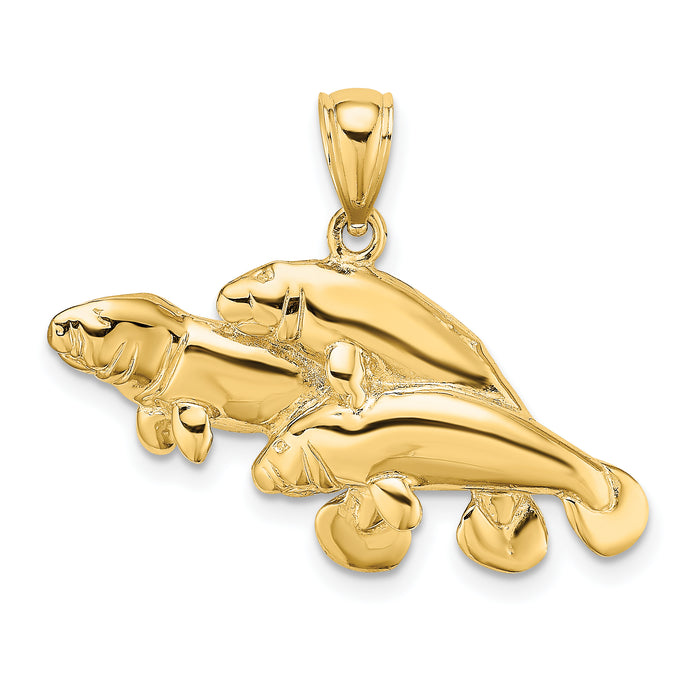 14K 2-D /Polished Three Manatees Charm-K7929