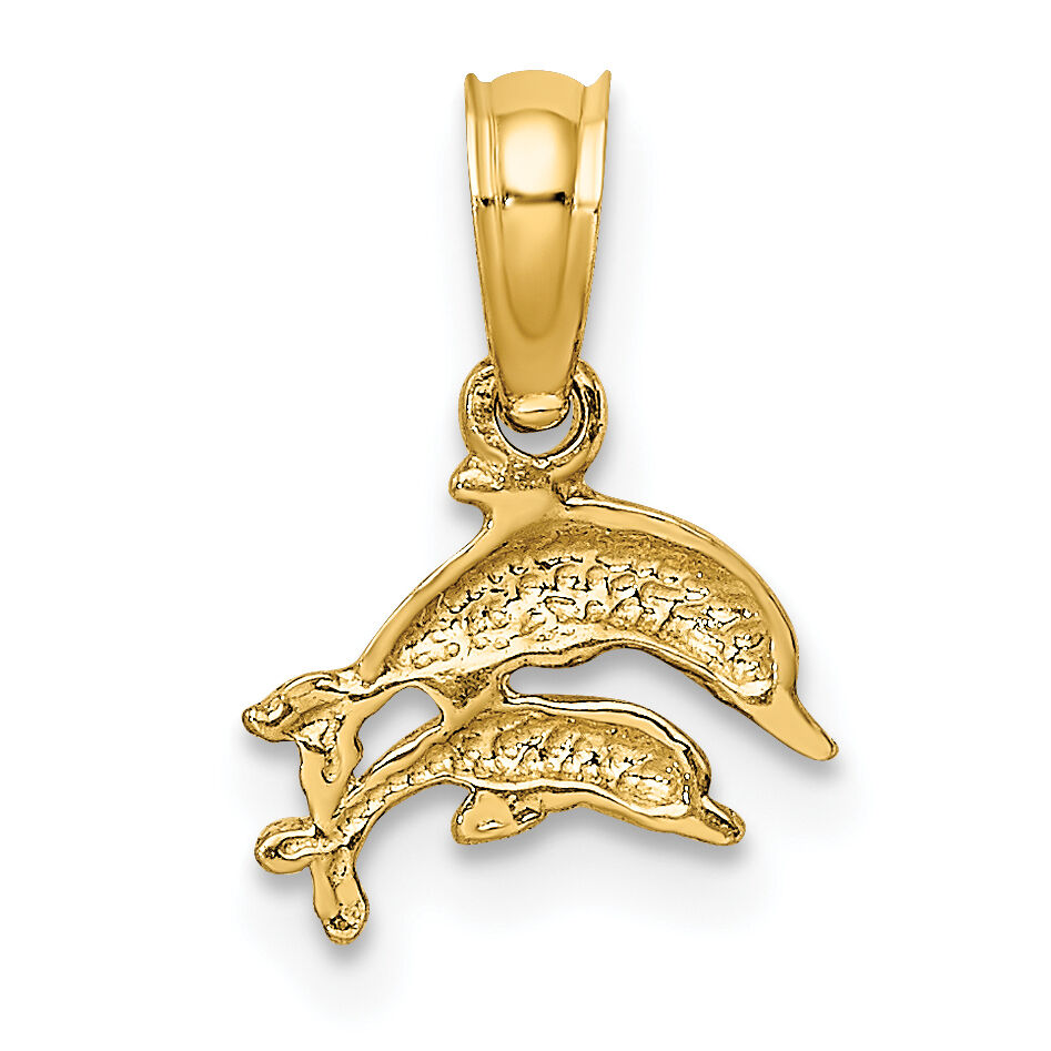 14K 2-D Mini Double Dolphins Swimming Charm-K7930