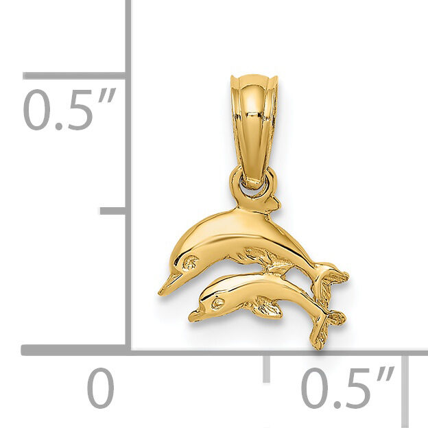 14K 2-D Mini Double Dolphins Swimming Charm-K7930