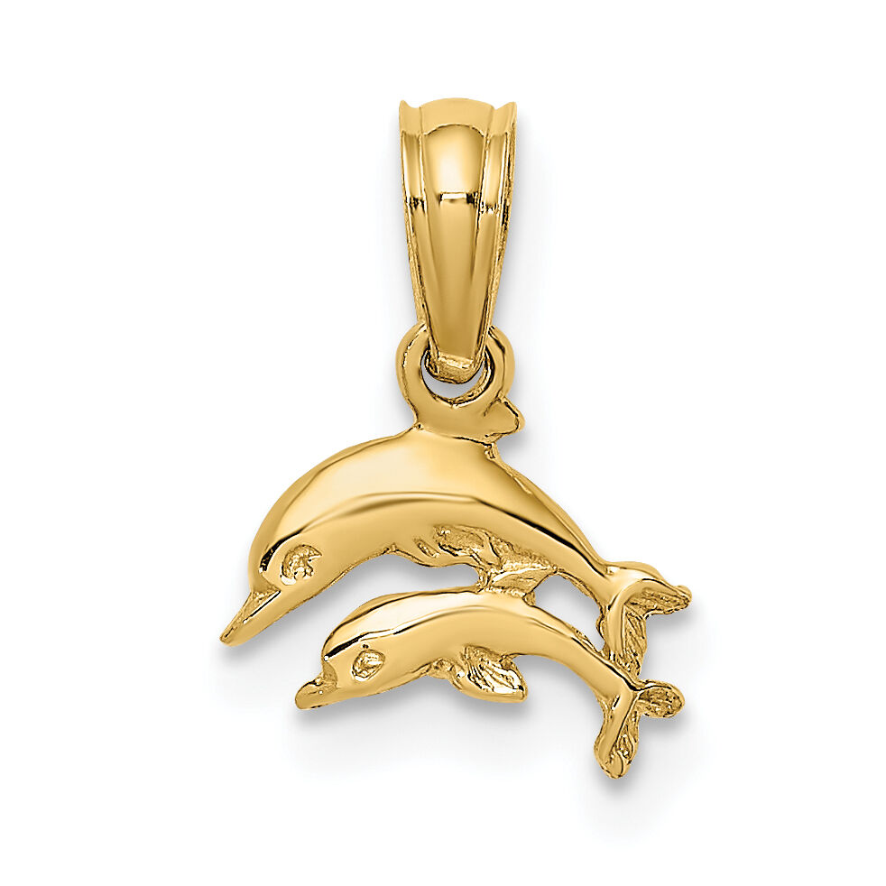 14K 2-D Mini Double Dolphins Swimming Charm-K7930