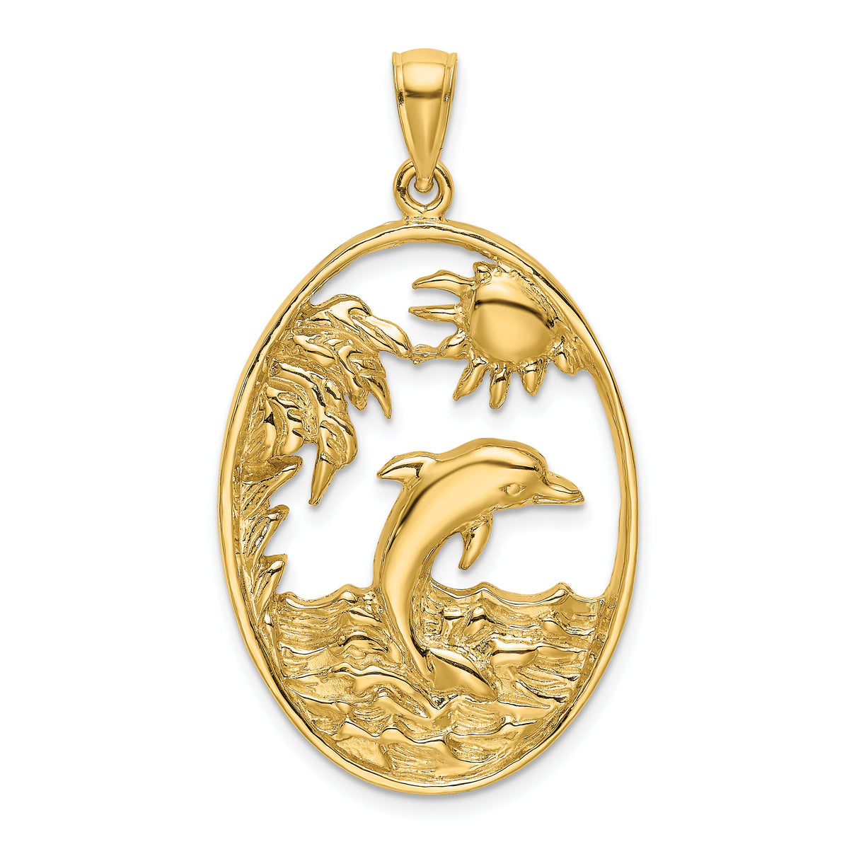 14K Dolphin Jumping in Ocean Scene Charm-K7949