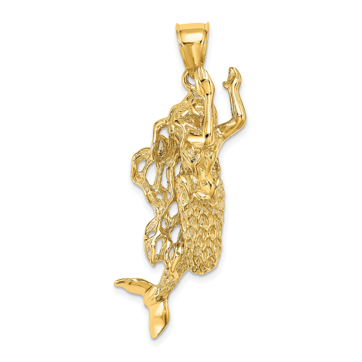 14K 3-D Textured Large Mermaid Charm-K7950