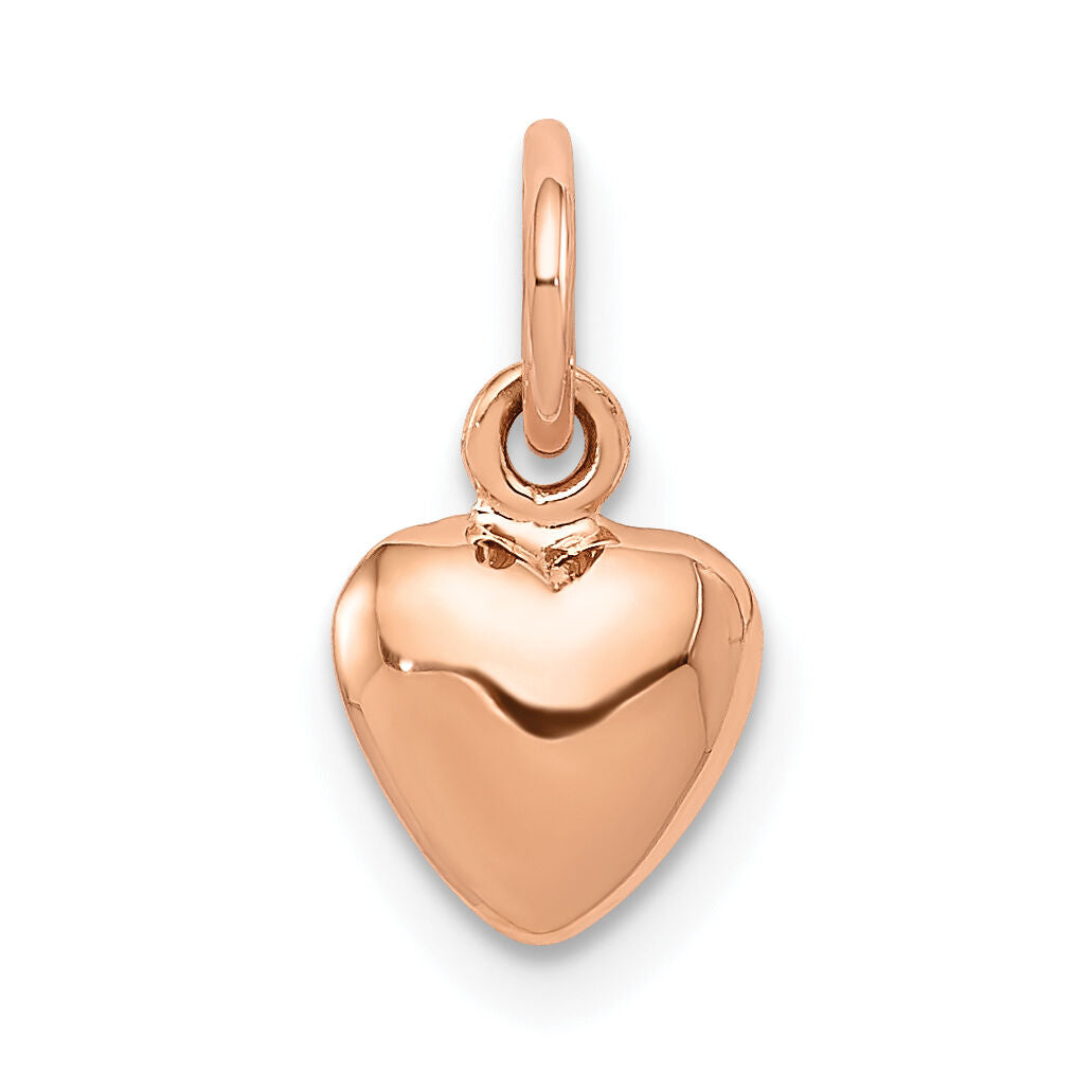 14K Rose Polished 3-D Puffed Heart Charm-K796
