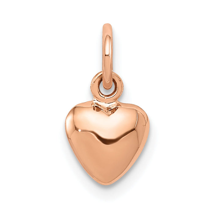 14K Rose Polished 3-D Puffed Heart Charm-K796
