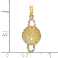 14K 3-D 2 Handles Round Basket Charm-K7989