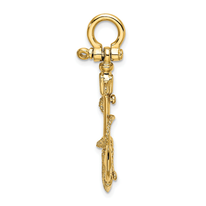 14K 3-D Textured Anchor w/Rope and Shackle Bail Charm-K7998