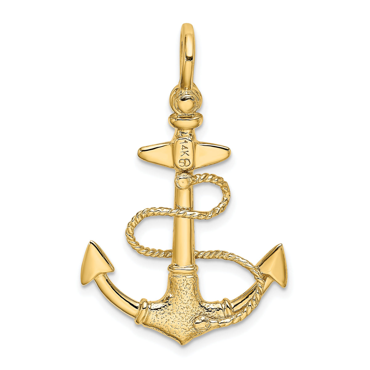 14K 3-D Textured Anchor w/Rope and Shackle Bail Charm-K7998