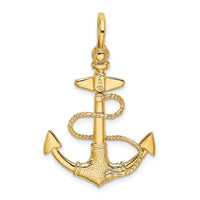 14K 3-D Textured Anchor w/Rope and Shackle Bail Charm-K7998