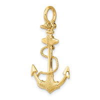 14K 3-D Textured Anchor w/Rope and Shackle Bail Charm-K7998