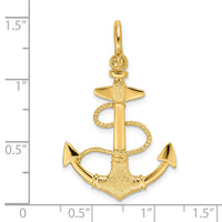 14K 3-D Textured Anchor w/Rope and Shackle Bail Charm-K7998
