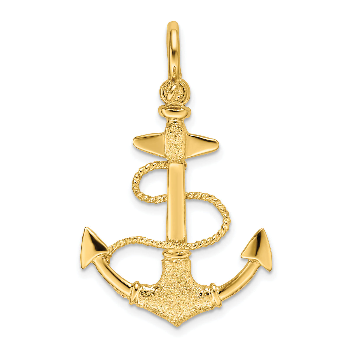 14K 3-D Textured Anchor w/Rope and Shackle Bail Charm-K7998