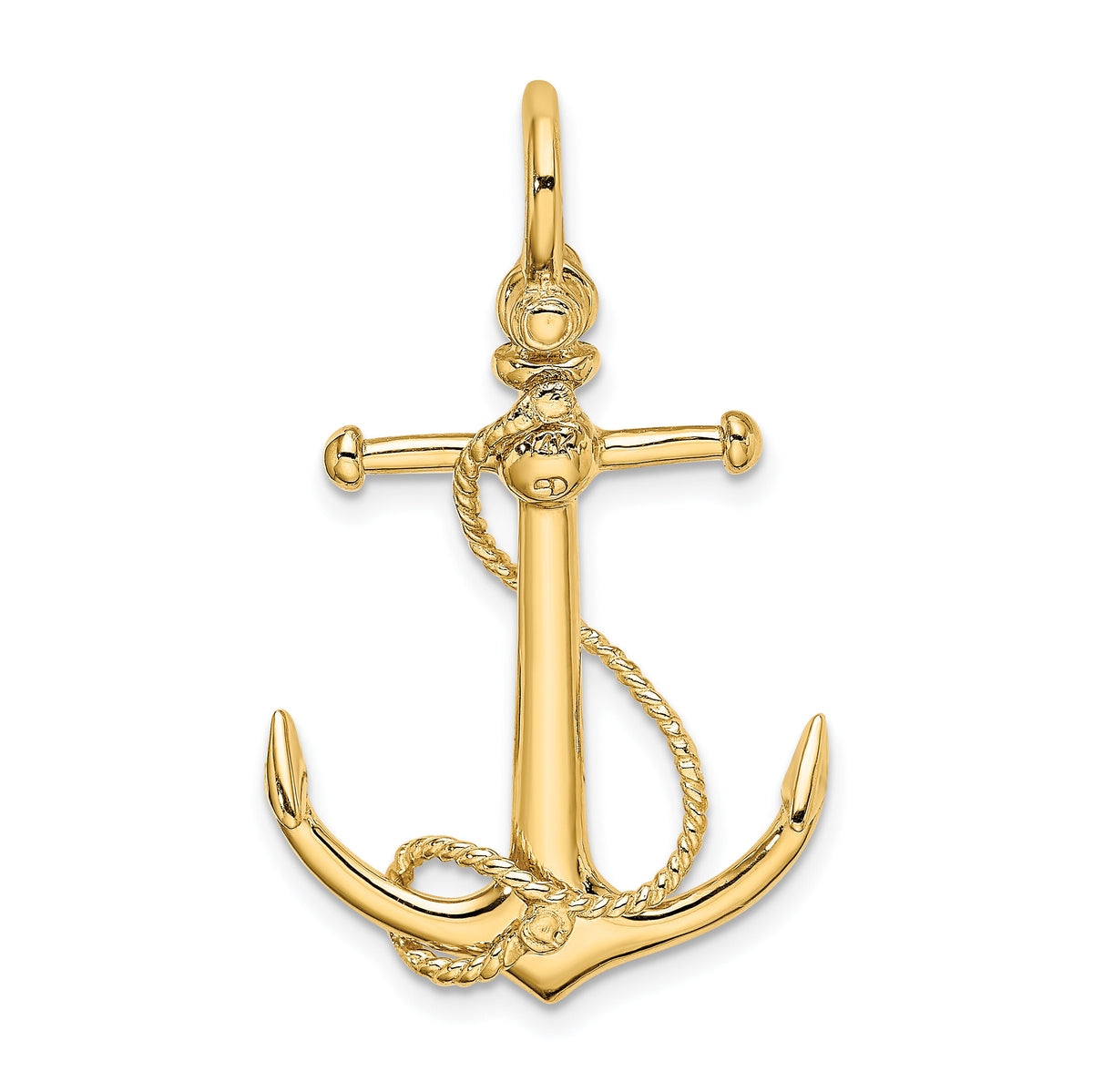 14K 3-D Anchor W/Long T Bar and Shackle Bail Charm-K8000