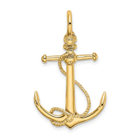 14K 3-D Anchor W/Long T Bar and Shackle Bail Charm-K8000