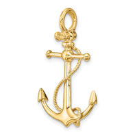 14K 3-D Anchor W/Long T Bar and Shackle Bail Charm-K8000