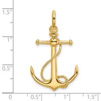 14K 3-D Anchor W/Long T Bar and Shackle Bail Charm-K8000