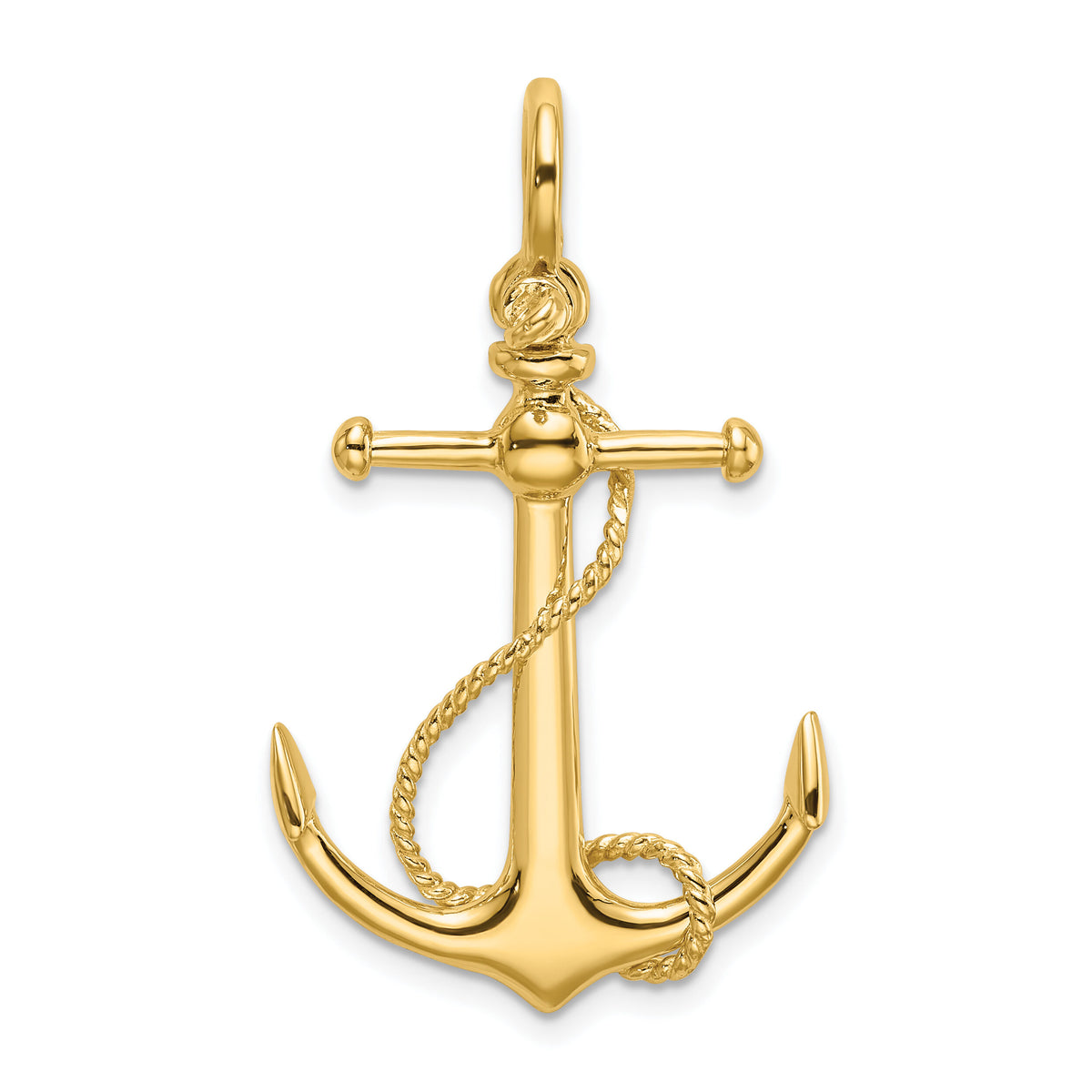 14K 3-D Anchor W/Long T Bar and Shackle Bail Charm-K8000