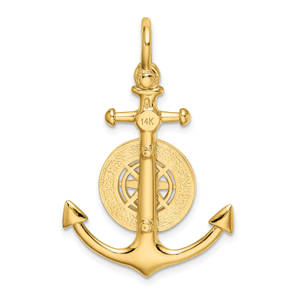 14K 3-D Small Anchor w/ Nautical Compass Charm-K8004