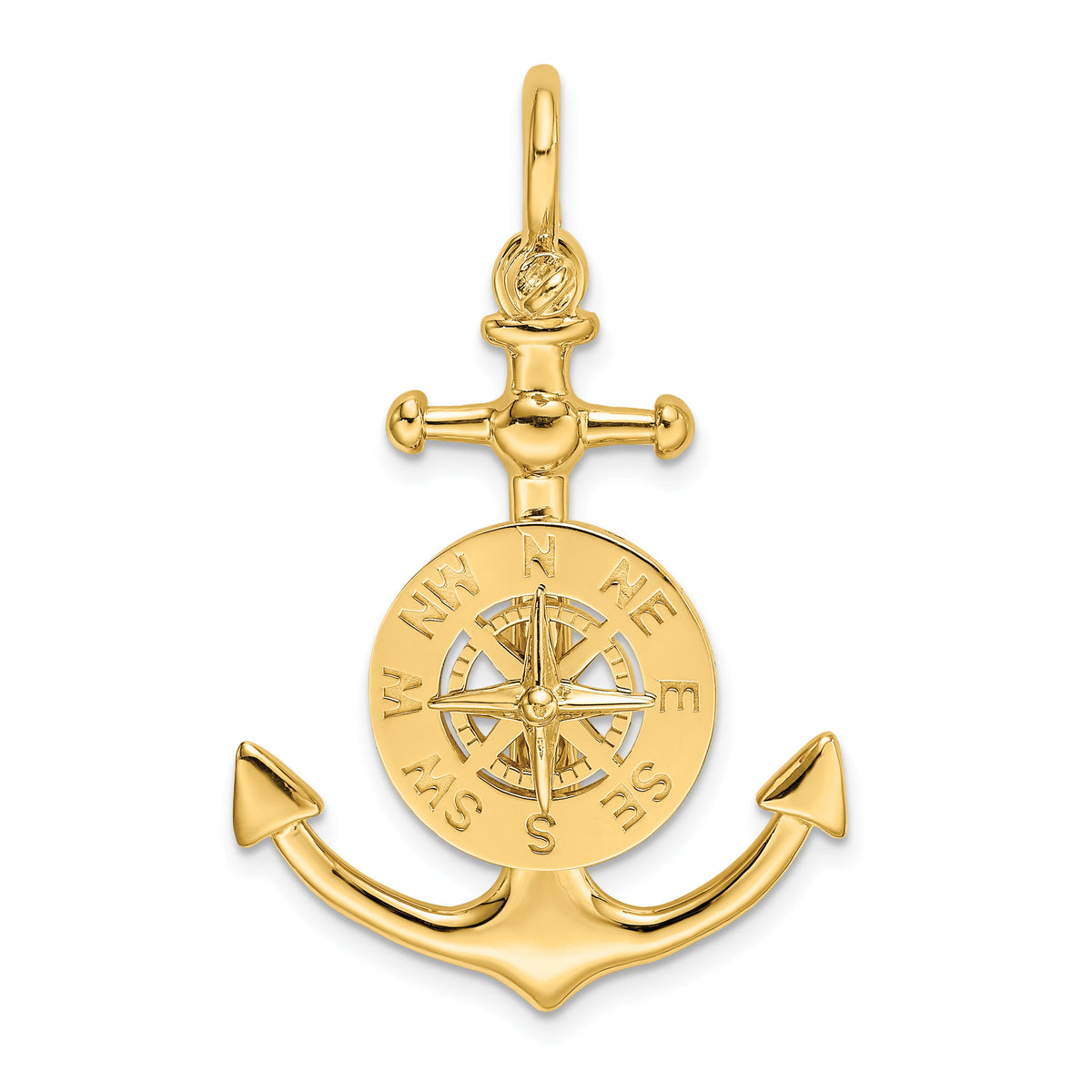 14K 3-D Small Anchor w/ Nautical Compass Charm-K8004