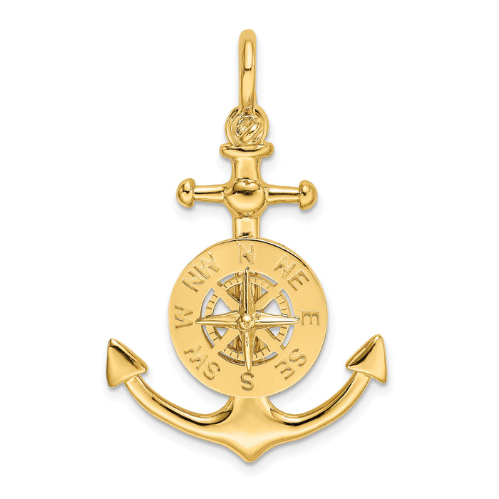 14K 3-D Small Anchor w/ Nautical Compass Charm-K8004
