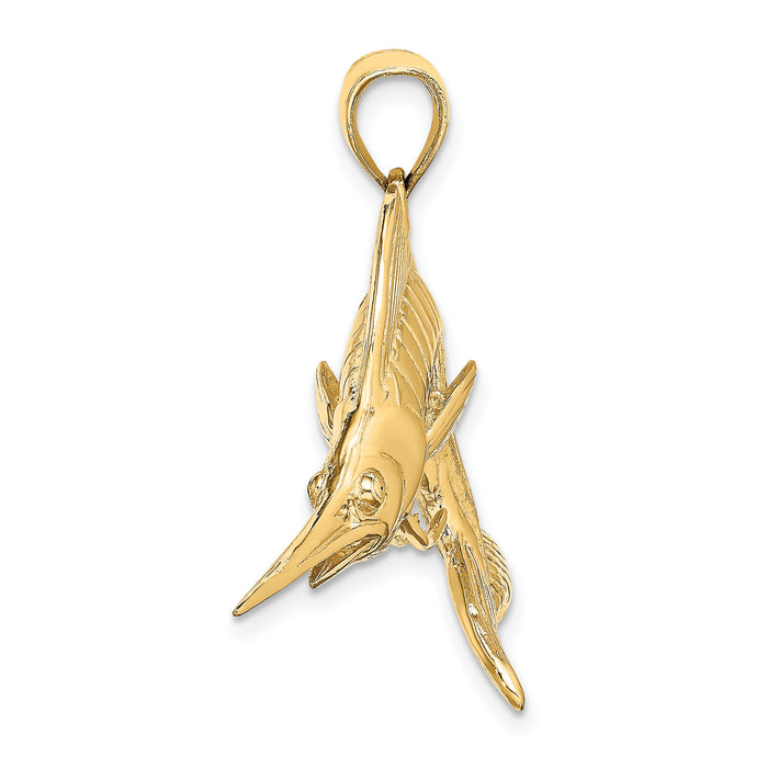 14K 3-D Polished Satin White Marlin Charm-K8015