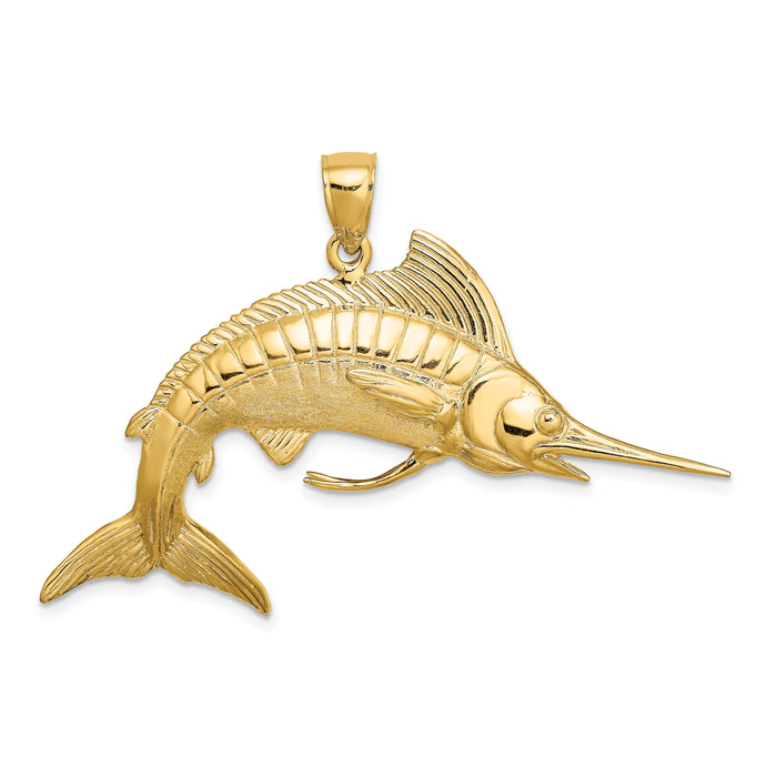 14K 3-D Polished Satin White Marlin Charm-K8015