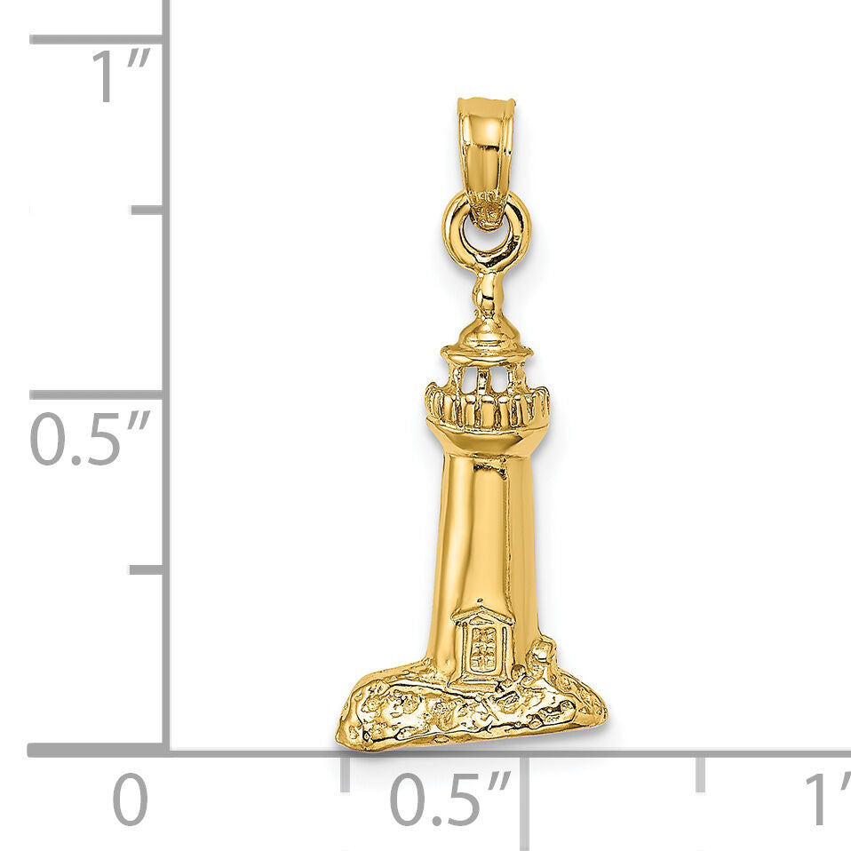 14K 2-D Polished and Textured Lighthouse Charm-K8019