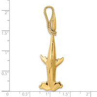 14K 3-D Hammerhead Shark w/ Rope Bail Charm-K8029