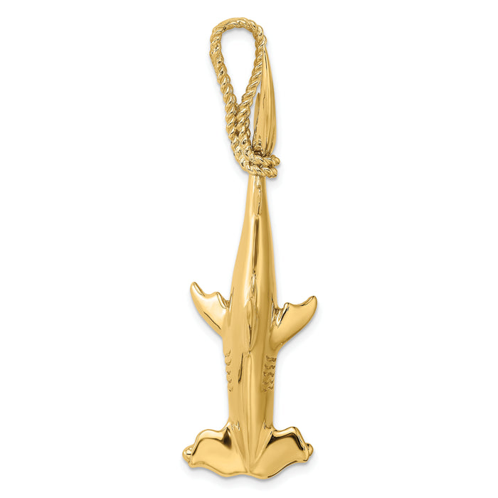 14K 3-D Hammerhead Shark w/ Rope Bail Charm-K8029