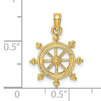 14K 2-D Textured Ship Wheel Charm-K8036