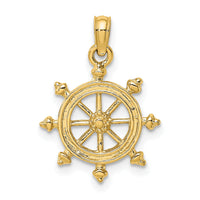 14K 2-D Textured Ship Wheel Charm-K8036