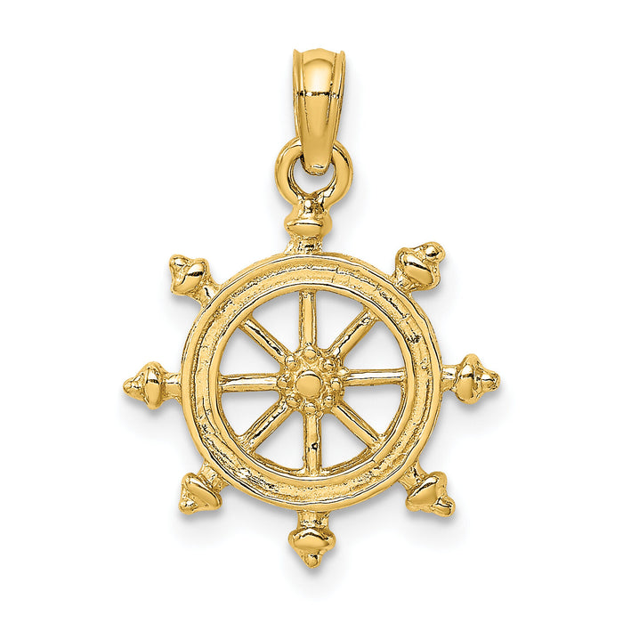 14K 2-D Textured Ship Wheel Charm-K8036