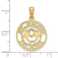 14K ST. GEORGE ISLAND w/DOLPHINS Circle Charm-K8045