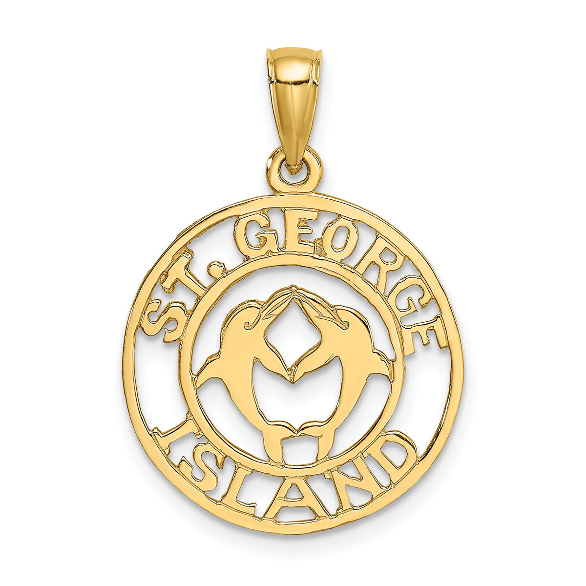 14K ST. GEORGE ISLAND w/DOLPHINS Circle Charm-K8045