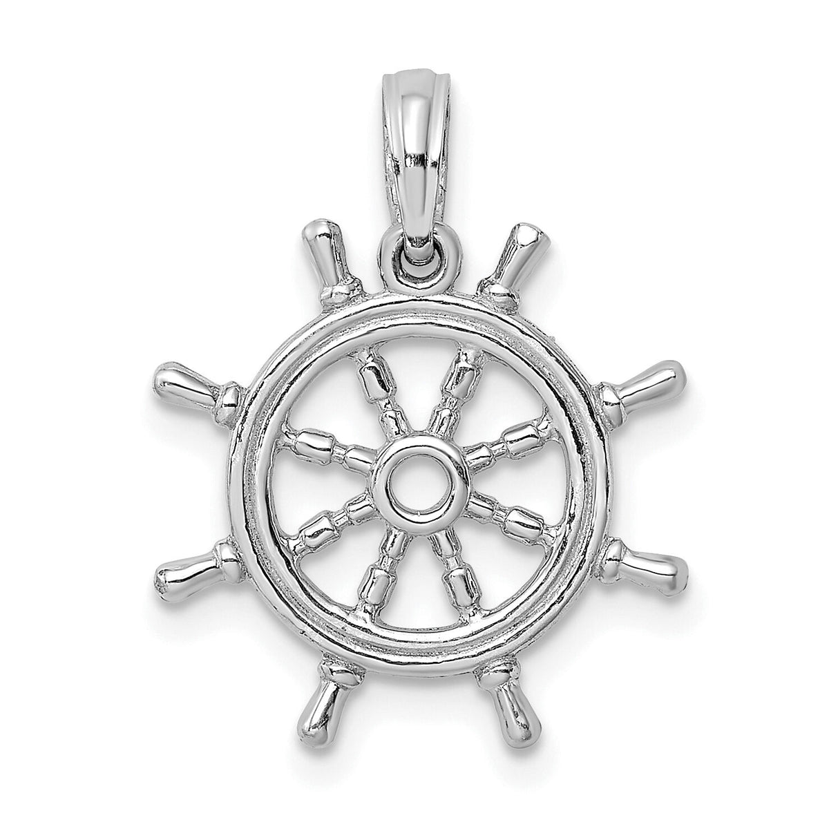 14K White Gold 3-D Ships Wheel Charm-K8046W