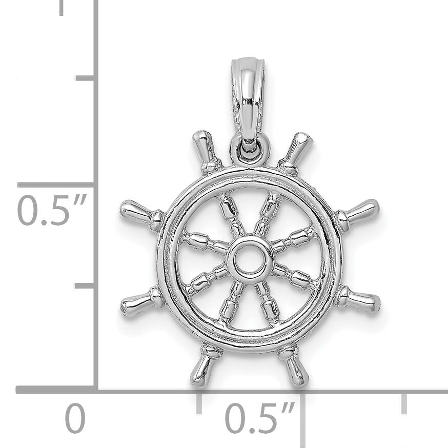 14K White Gold 3-D Ships Wheel Charm-K8046W