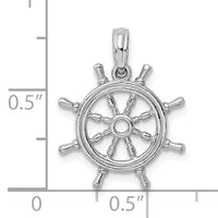 14K White Gold 3-D Ships Wheel Charm-K8046W