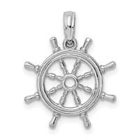 14K White Gold 3-D Ships Wheel Charm-K8046W