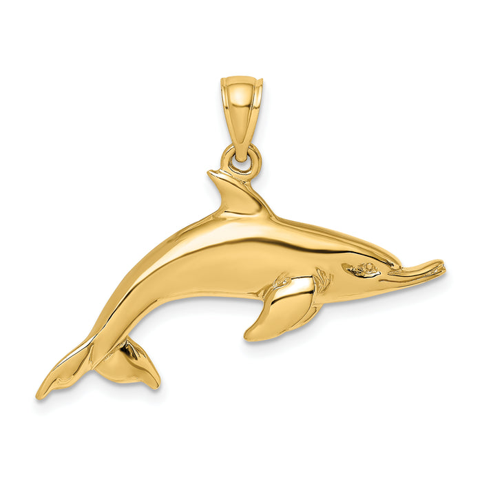 14K Polished Swimming Dolphin Charm-K8052