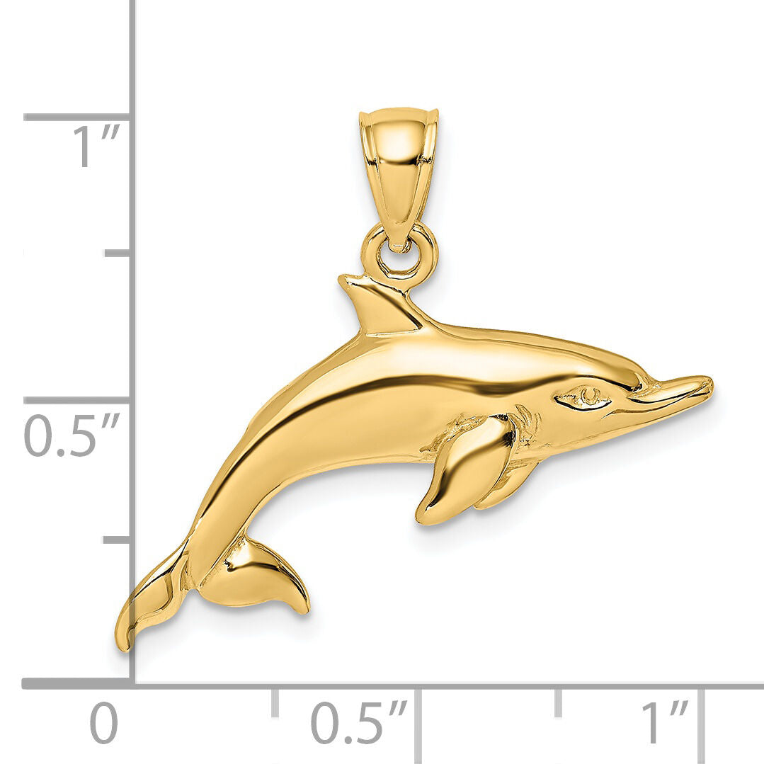 14K Polished Swimming Dolphin Charm-K8053