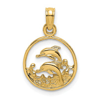 14K Two Dolphins in Circle Charm-K8055
