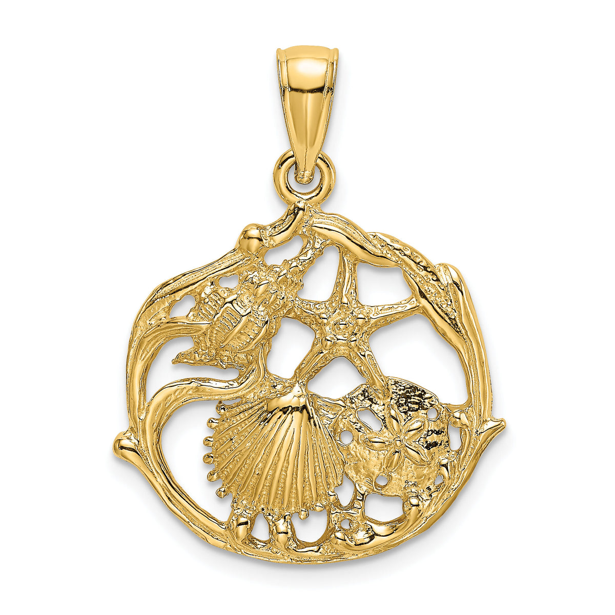 14K Shell Cluster In Circle Charm-K8074