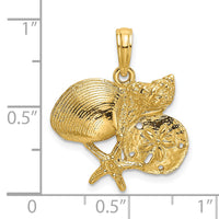 14K Polished Shell, Starfish and Sand Dollar Cluster Charm-K8075