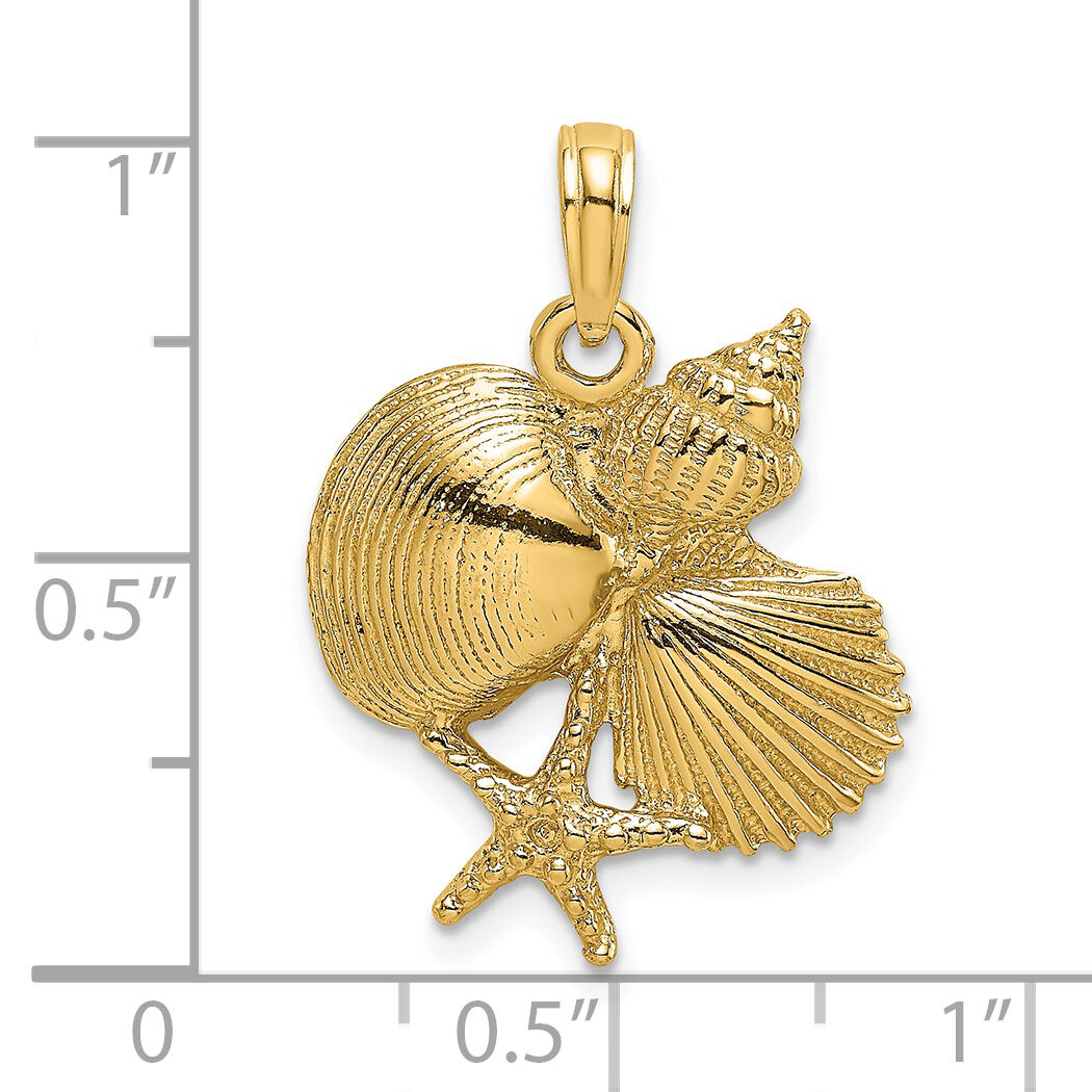 14K Textured Shell Cluster and Starfish Charm-K8076