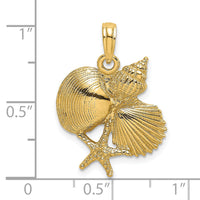 14K Textured Shell Cluster and Starfish Charm-K8076