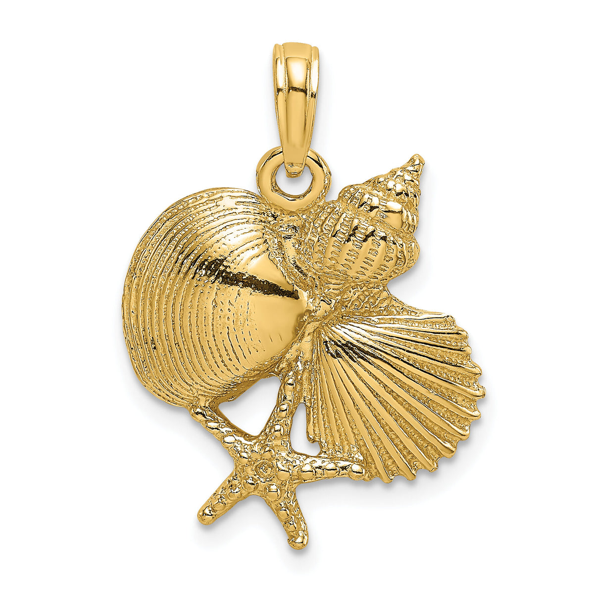 14K Textured Shell Cluster and Starfish Charm-K8076