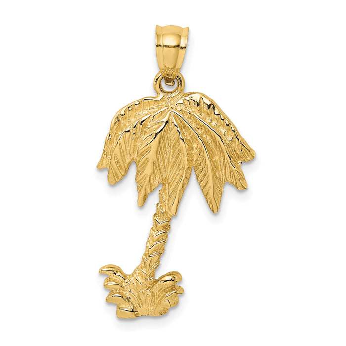 14K 2-D Textured Single Palm Tree Charm-K8079