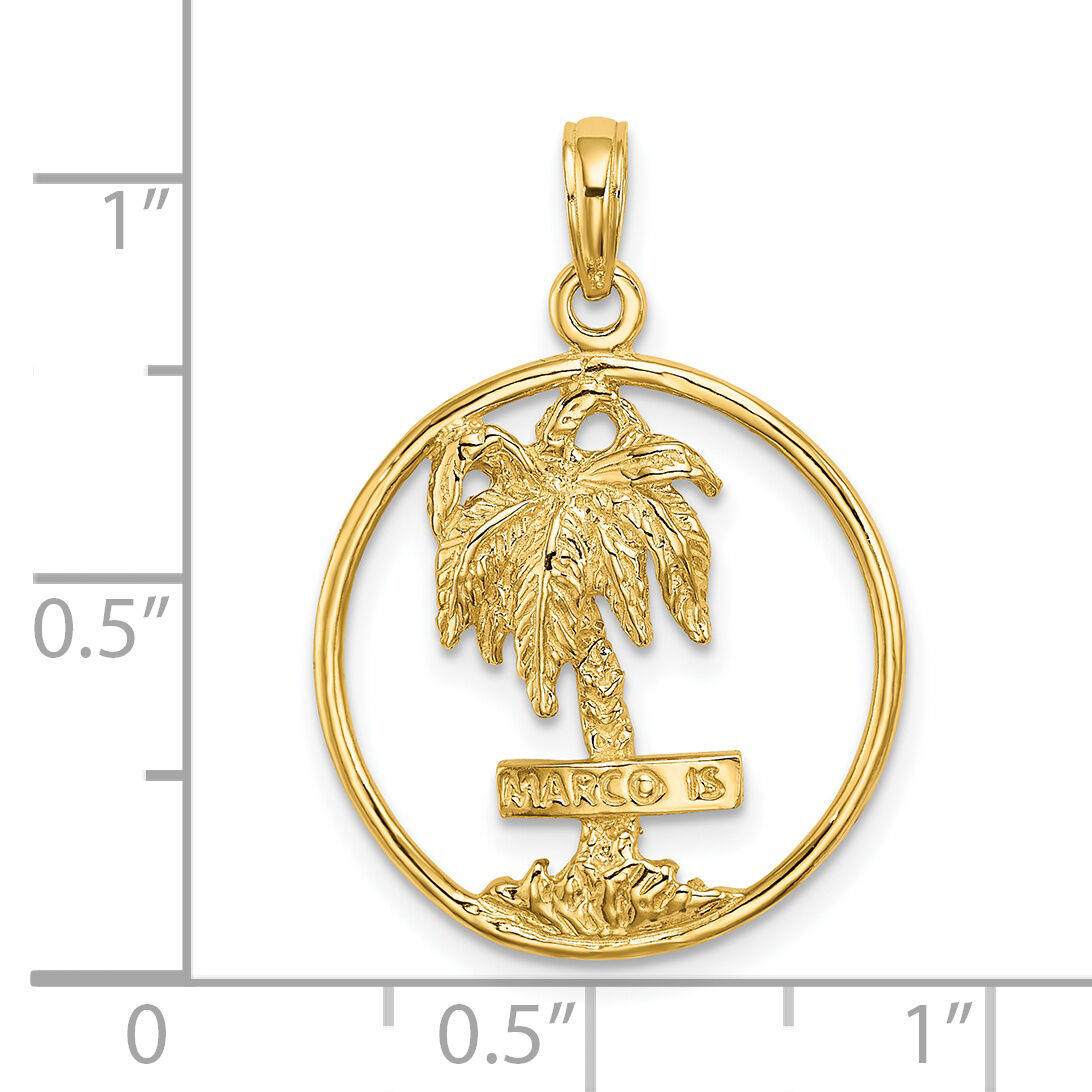 14K MARCO IS. Palm Tree Round Charm-K8083