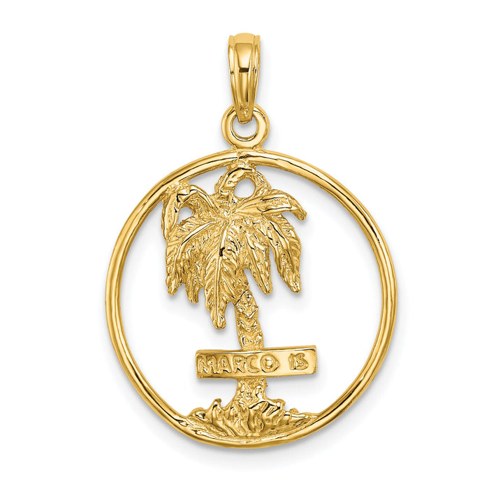 14K MARCO IS. Palm Tree Round Charm-K8083