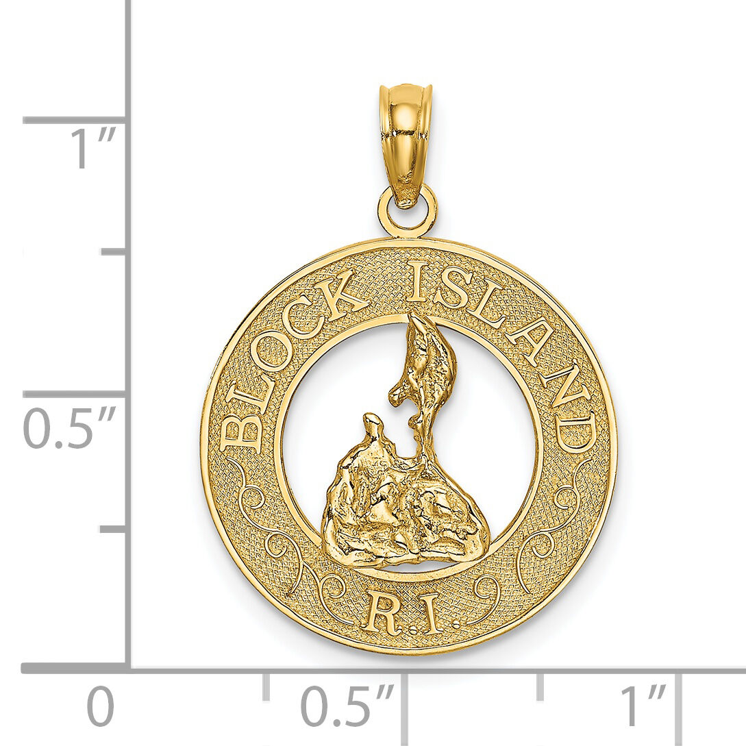 14K BLOCK ISLAND, RI Circle w/ Map Charm-K8085