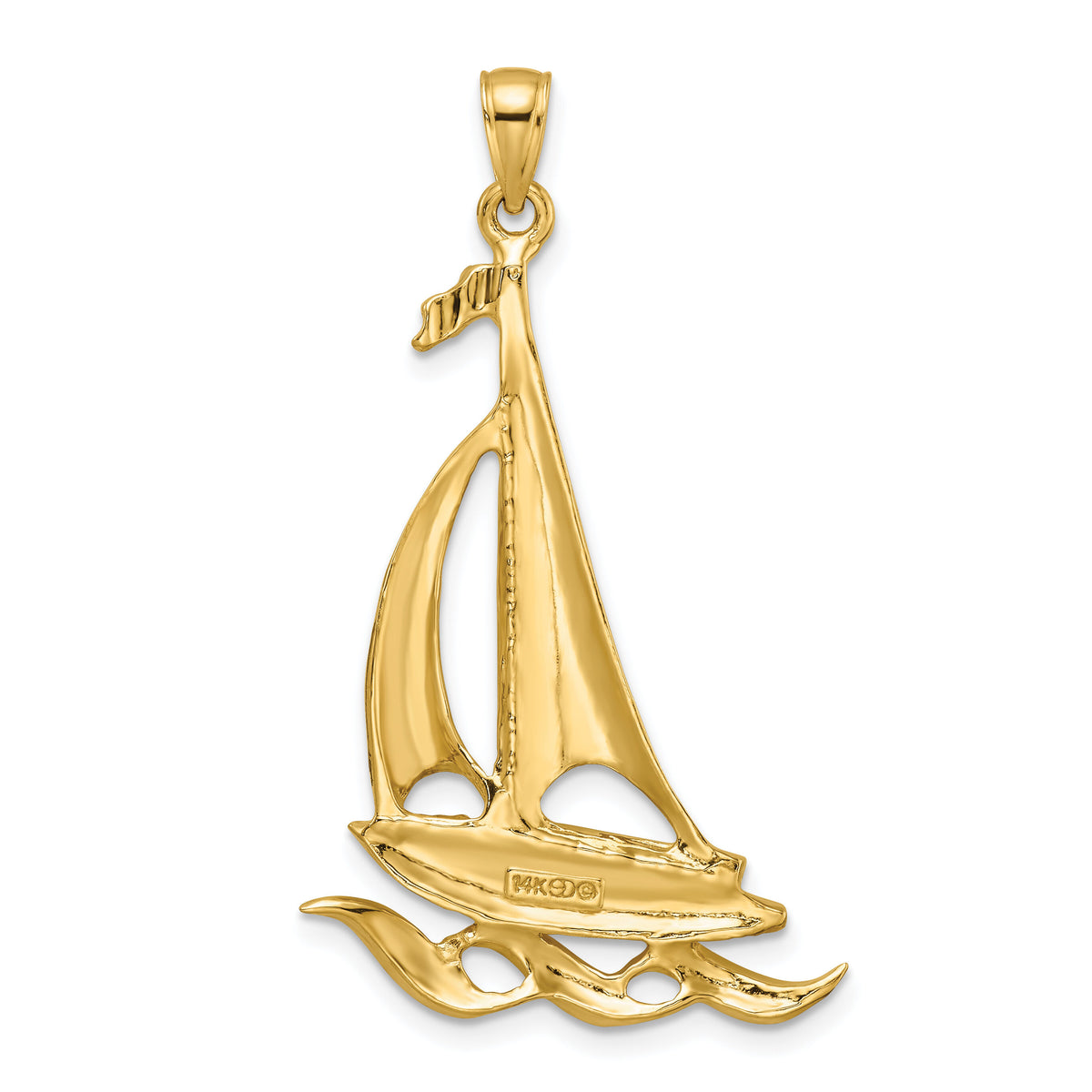 14k Sailboat with Waves Pendant-K8092